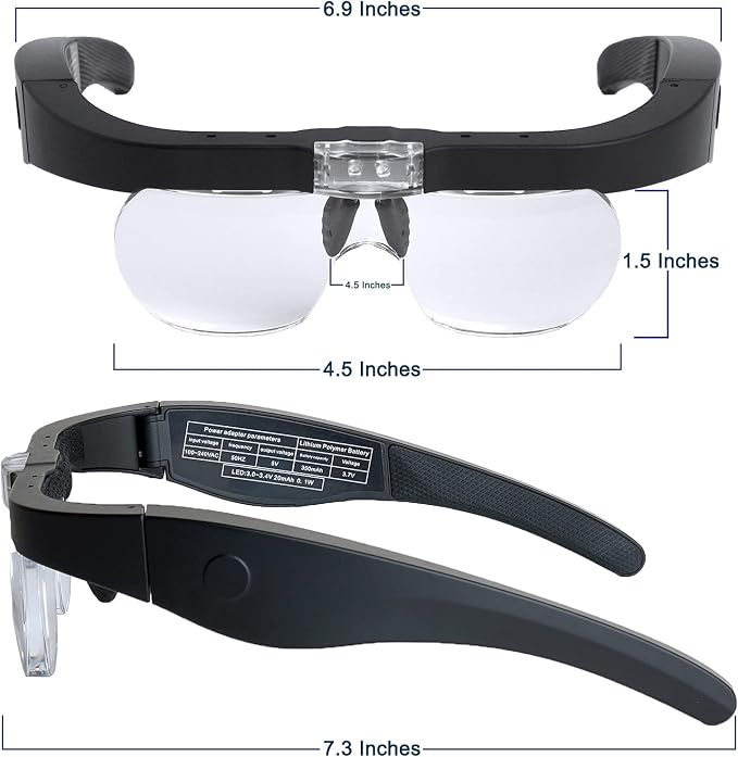 Rechargeable Magnifying Glasses with Light, Hands-Free Headset for Jewelers, Eyelash Extensions, Watch Repair, Cross Stitch, and Close Work