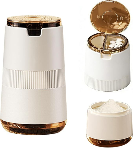 Pill Crusher 3-in-1, Pill Grinder for Fine Powder, Effortless Medication Pulverizer & Splitter with Storage Cup, Arthritis Friendly for Elderly, Pets