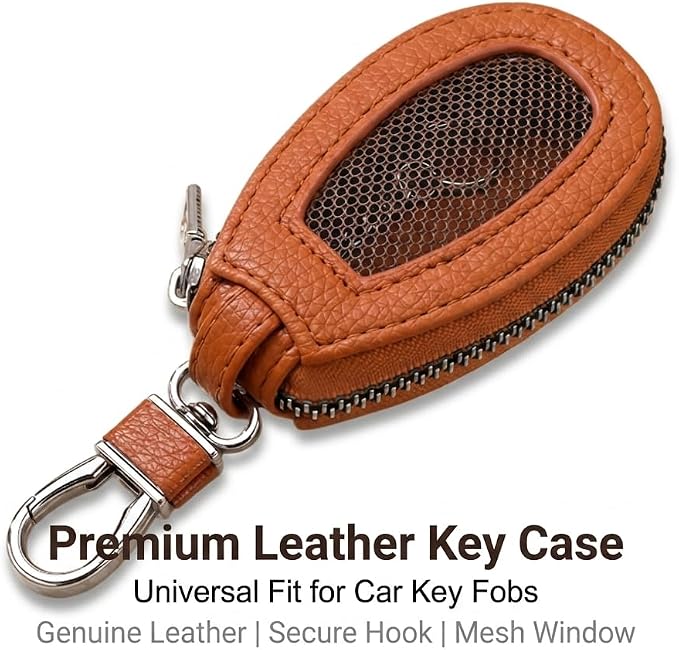 1PC Car Key Fob Case, Leather Car Key Holder for Purse, Automotive Smart Key fob Holder with Hook, for Remote Key Fob