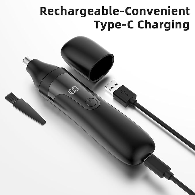 Nose Hair Trimmer, Rechargeable Professional Painless Nose Trimmer for Ear and Eyebrow, with Dual Edge Blades Easy Cleaning and Washing (Black)