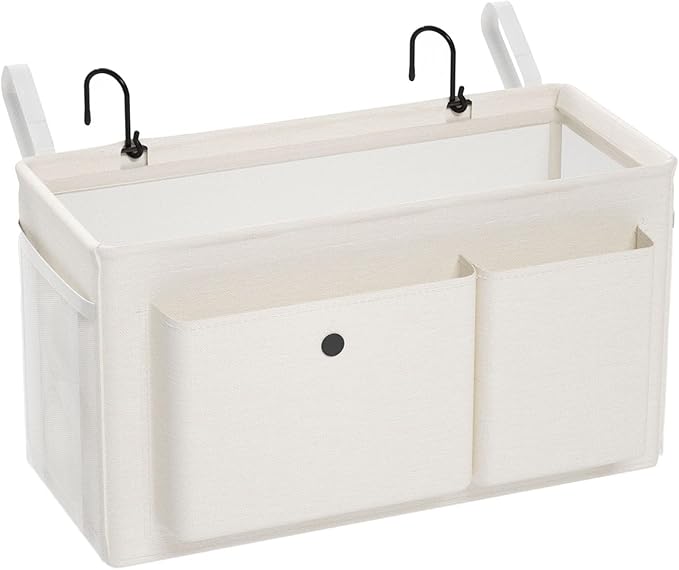 Bedside Caddy Bedside Storage Hanging Organizer for Bunk Dorm Bed Rail | Bed Caddy with Hooks, Top Bunks and Dorm Essentials for Water, Tissues, Tablets, Books, Phones, Remotes and Other Necessories