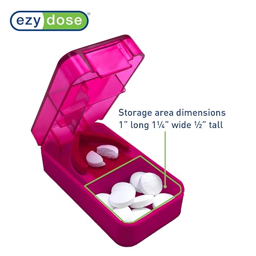 EZY DOSE Pill Cutter & Splitter for Small or Large Pills, Tablets & Vitamins, Accurate Stainless Steel Blade, Easy Grip, Portable Travel Size, Daily Medication Aid, Compact BPA-Free Design, Pink