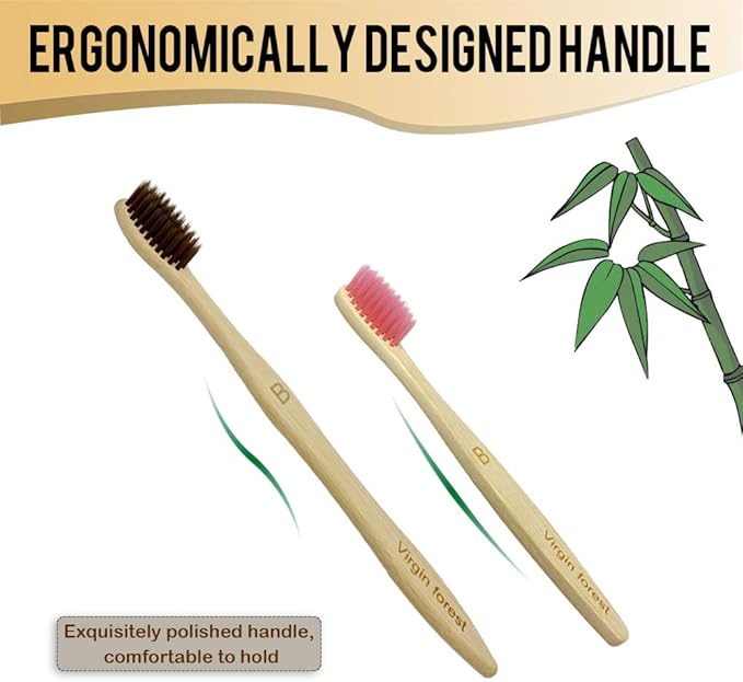 Virgin Forest Kids Bamboo Toothbrush, Eco Friendly Toothbrushes, BPA Free Soft Bristle for Assorted Colors Adults and Children (6+4 Pack)