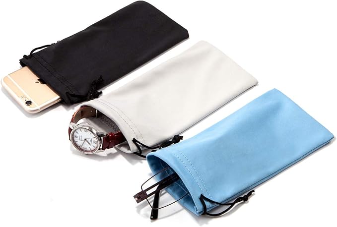 TRIUMPH VISION Glasses Case Soft Eyeglass Case Sunglass Pouch Cloth 3 Pack | Thick Microfiber Pouch Drawstring Pouch Eye Glass Bag Sunglasses Sleeve Storage, Lens Protection Cover,Cleaning Lens Screen