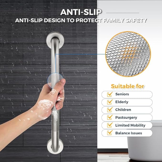 Grab Bars for Shower, 2 Pack 20-Inch Anti Slip Shower Handles for Elderly, Stainless Steel Handicap Grab Bars for Bathroom, Toilet (Brushed Nickel, 1" Diameter)