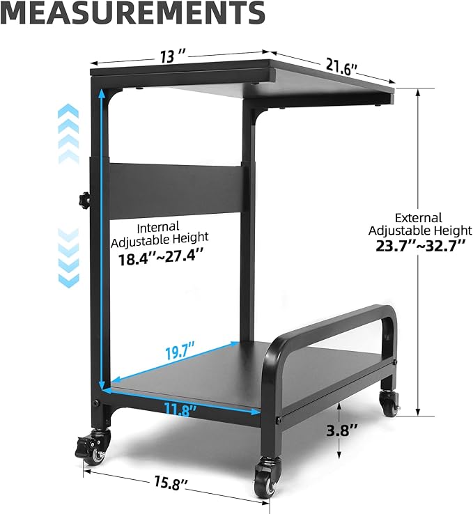 Adjustable Computer Tower Stand Large with Guardrail, 2 Tier Gaming PC Tower Stand for ATX, E-ATX, ITX, Rolling Floor Cart with Locking Metal Wheels, 32.7" X 21.6" X 15.8"