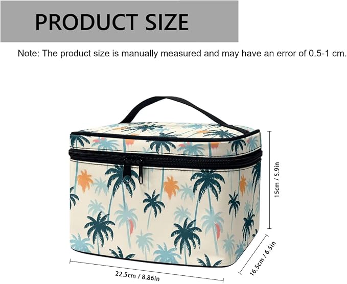 Palm Tree Pattern Travel Toiletry Bag Cosmetic Bag, Painting Colorful Island Palm Printed Zipper Makeup Pouch Organizer for Toiletries Essentials Accessories