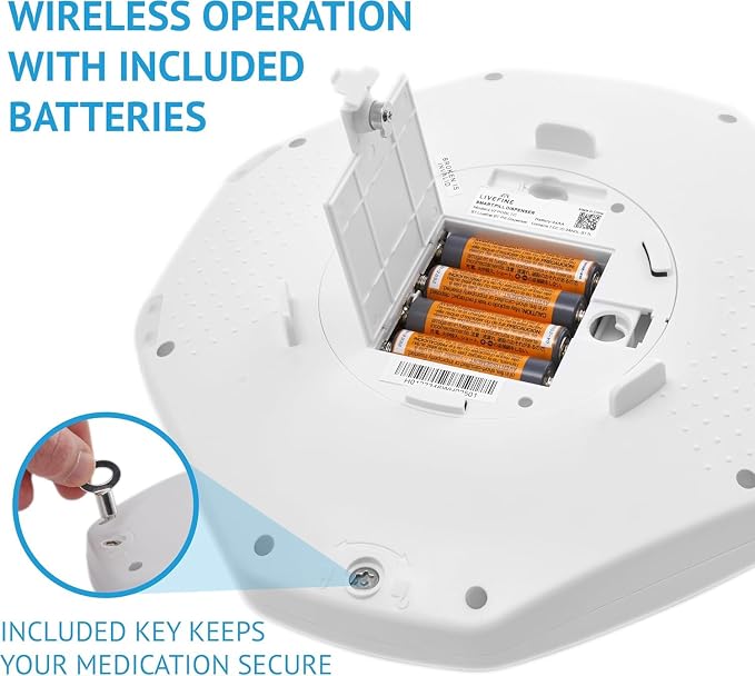 LiveFine Bluetooth Pill Dispenser, 9 Dosage Rings, 28-Day, Frosted Lid | Free app control with sound and light alerts, secure key lock, quick-press latch - trusted by seniors, arthritis sufferers.