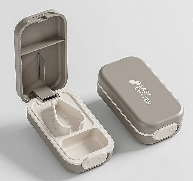 Portable Pill Cutter for Small & Large Pills - Precise Pill Splitter for Tiny Tablets, Vitamins & Capsules - Compact Design for Purse, Pocket & Travel - Sharp Blade & Easy Clean (Grey)