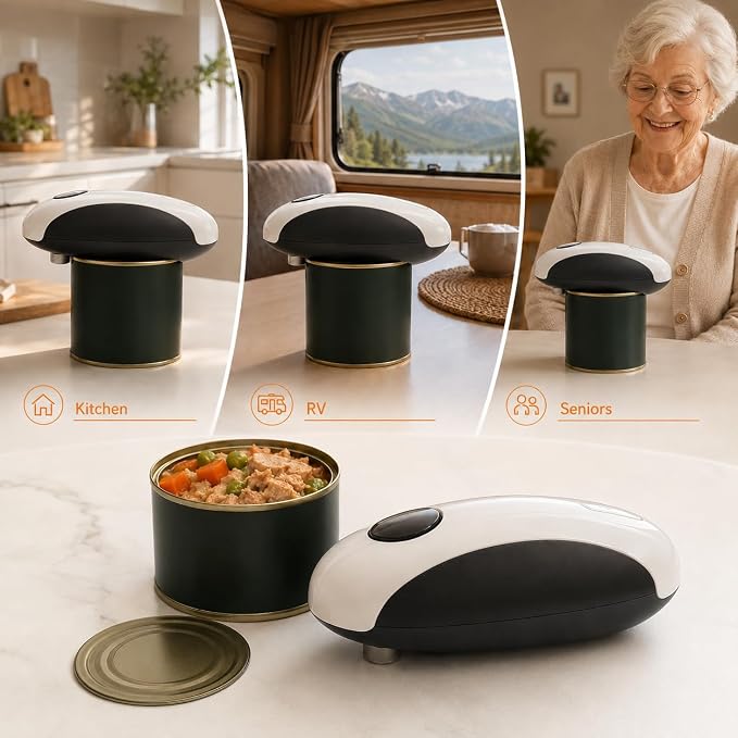 Rechargeable Electric Can Opener,One-Touch,Hands-Free,Smooth Edge | Effortless safe Automatic Fits Most Round & Square Cans Cord-Free Convenience Camping Kitchens RVs Beginner-Friendly