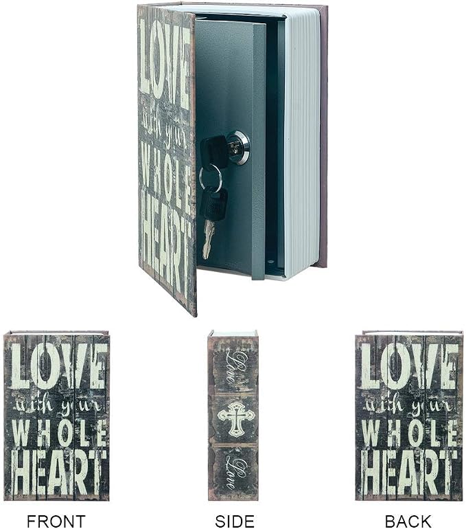 Small Sized Diversion Book Safe Storage Box, Dictionary Secret Hidden Box With Security Combination Lock/Key (Key, Love)