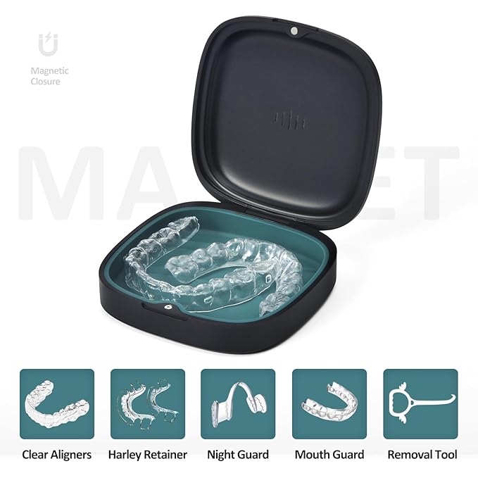 Retainer Case Slim Aligner Case with Vent Holes Removable Inner Tray Silicone for Easy Cleaning (1Pack Black Green)