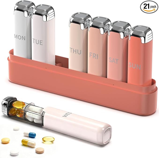 Weekly Pill Organizer 3 Times A Day, 7 Day Travel Pill Box, Pink | Pill Organizer 3X a Day for Women, Compact And Portable, Detachable Daily Compartments For Vitamins And Supplements
