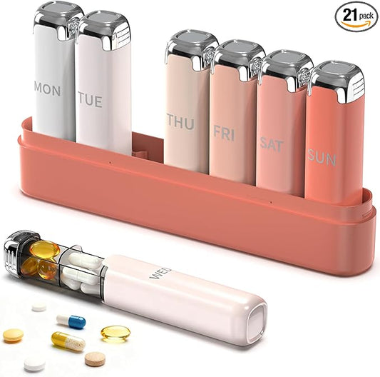 Weekly Pill Organizer 3 Times A Day, 7 Day Travel Pill Box, Pink | Pill Organizer 3X a Day for Women, Compact And Portable, Detachable Daily Compartments For Vitamins And Supplements