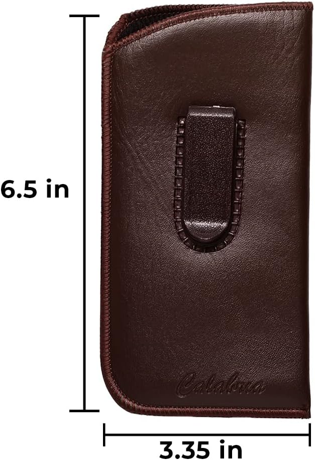 Calabria Slim Faux Leather Eyeglass Case Soft Slip-In Design [Brown - 3 Pack] | Compact Protective Pouch | Soft Case for Glasses | Lightweight Sunglass Storage