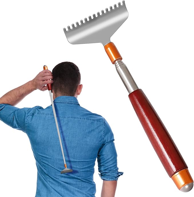 Back Scratcher Long Oversize, Back Scratcher for Men Adults Extendable with Wood Handle Massage Roller, Stainless Steel Extra Wide Claw Manual Back Scratcher Massager