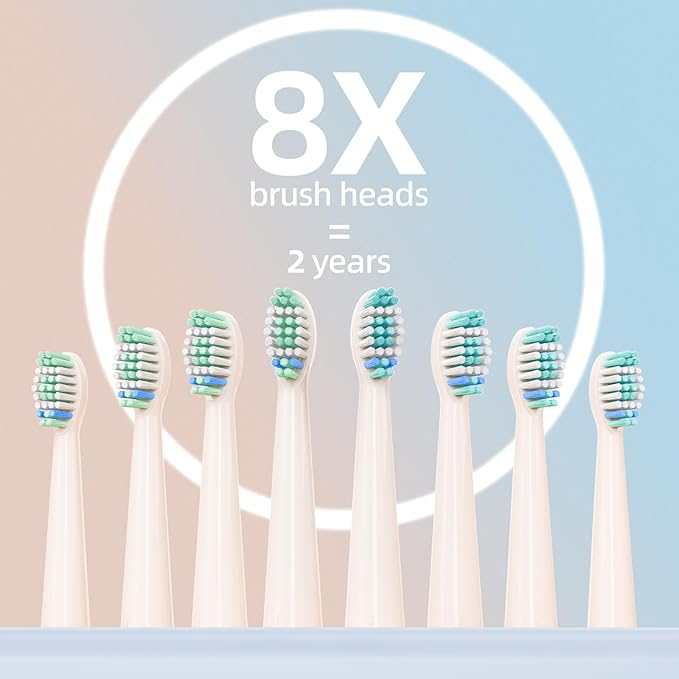 YUNCHI Electric Toothbrush Birthday/Valentine Plastic 8 Dupont Heads 24-Mo Deep Cleans Gentle Gums Removes Stains 3Hr USB-C 90d 2-Min Timer/30s IPX7 - Yellow Blue