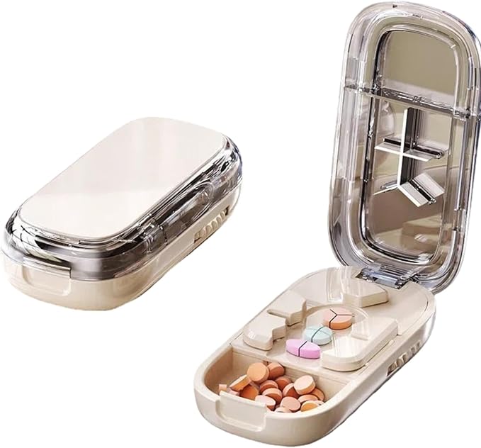 Portable Pill Cutter and Splitter - Easy-to-Use Cutter for 1/2, 1/4, and Tiny Pills - Compact, Durable, and Ideal for Medication Precision (White)