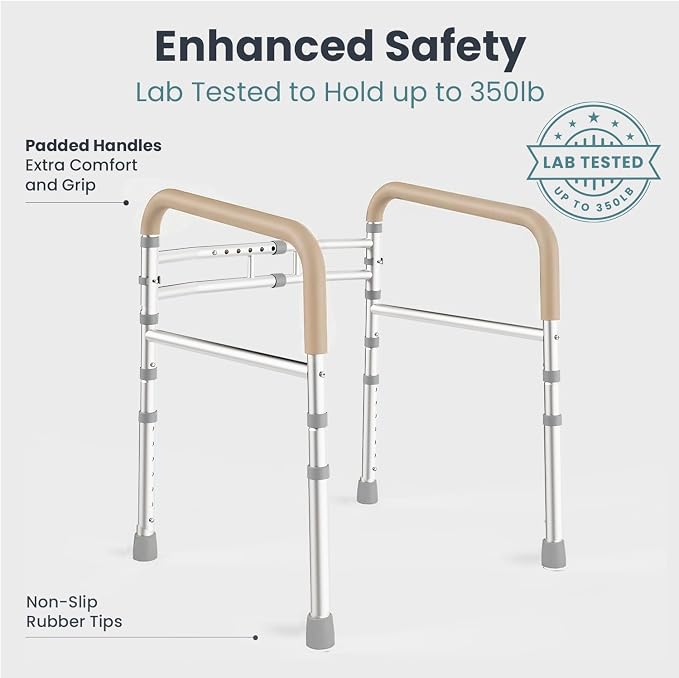 PELEGON Toilet Safety Rails (350 lb) - Adjustable Toilet Safety Frame & Rails, Toilet Safety Rail for Elderly Adults, Toilet Handles for Seniors, Toilet Bars for Elderly, Disabled & Handicap - Beige
