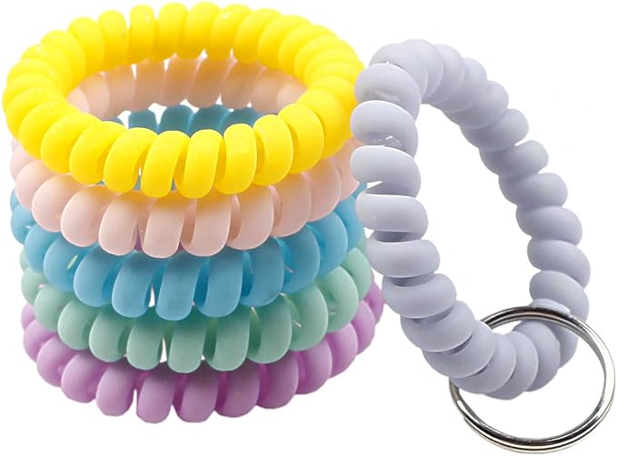 BIHRTC 6 Color Wrist Keychain Plastic Spring Flexible Spiral Wrist Coil | Stretchable Wristband Spiral Key Chain Bracelet Key Holder Key Ring for Gym Pool ID Badge Sauna Outdoor Activities