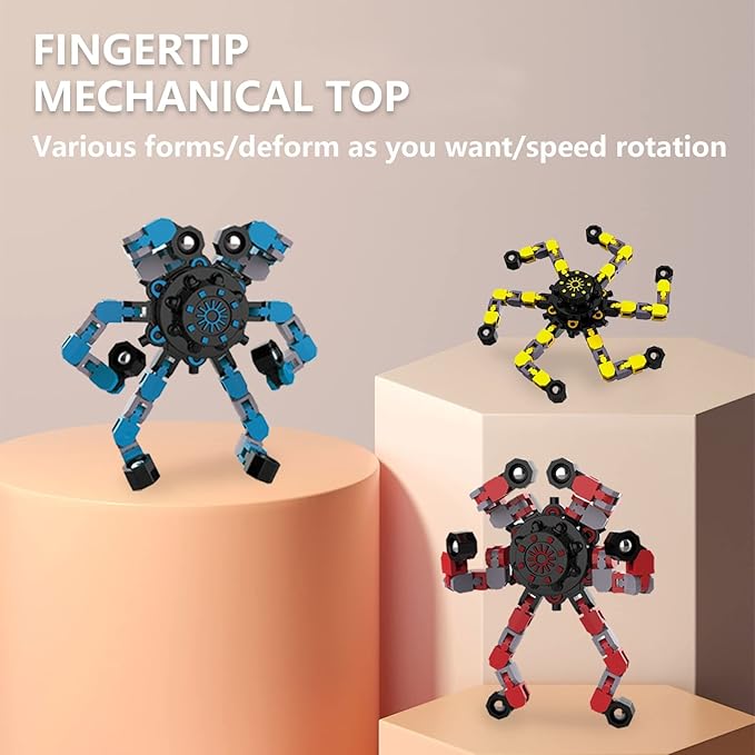 Transformable Fidget Spinners,3PCS Funny Sensory Fidget Toys Adults Deformable Chain DIY Robot Spinner,Fingertip Stress Relief Gyro Toy Party Favors Stocking Stuffers for Kids(Style-2)