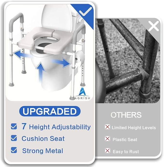 Raised Toilet Seat with Handles - Width & Height Adjustable Toilet Seat Risers for Seniors, Heavy Duty Handicap Toilet Riser, Fit Any Toilet, Up to 400lbs