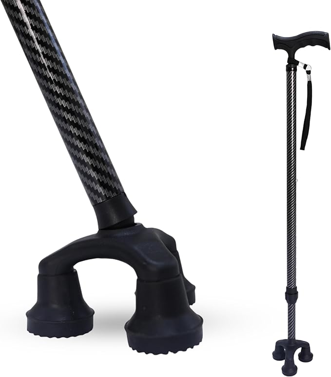 Dr. Aid Tripod and fourpod Walking Cane for Men & Women Premium Carbon Fiber Black Cane Adjustable Heavy-Duty 3 or 4-pronged Walking Stick for Seniors, Supports 400 lbs