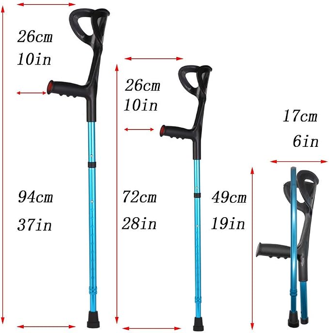 Lightweight Foldable Forearm Crutch, Aluminum Walking Stick,Height Adjustable, Ergonomic Handle with Comfortable Grip 2ZG-02BM (Blue)