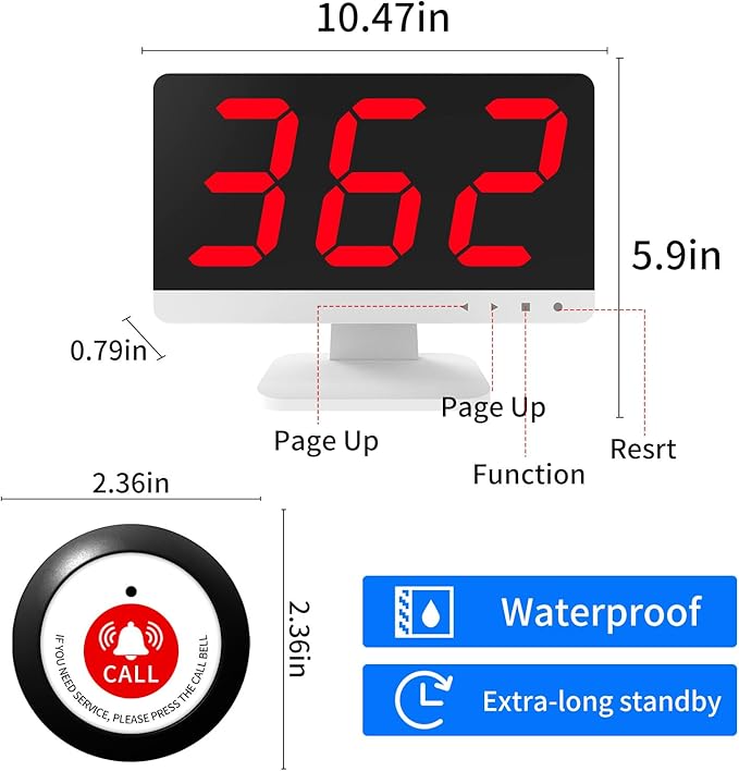 Wireless Caregiver Pager with 10 Waterproof Emergency Call Buttons - 1000FT, Medical Alert Systems for Seniors with 1 Display Receiver for Home Clinic Nurses Station Hospicecare Facility