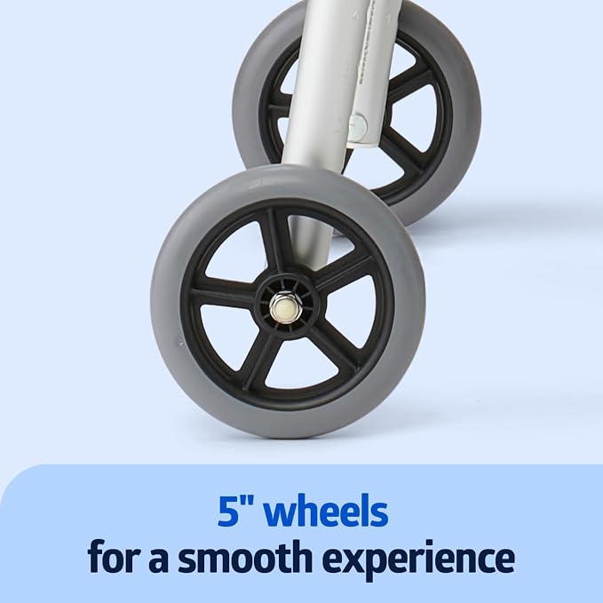 Medline Lightweight Two Button Folding Walker with 5" Wheels, Aluminum Frame Supports up to 300 lbs
