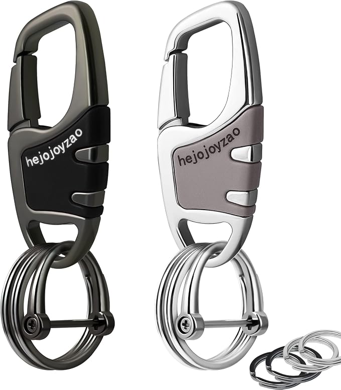 Keychain Carabiner Clip,Heavy Duty Belt Loop Car Key Ring Holder | Durable metal build, mens EDC accessory, 4 key rings, secure locking D-ring, fits belt loops, holds home, car key fobs