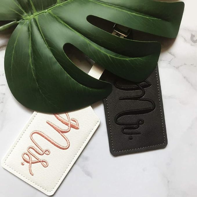 Mr and mrs passport covers and luggage tags gift set，Honeymoon embroidery Travel Luggage Tags Passport Cover for Wedding Bridal Shower Gift