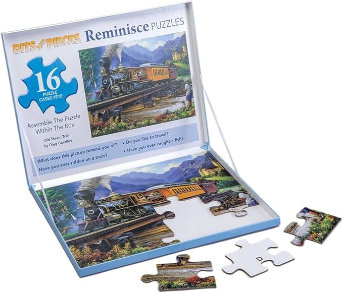 Bits and Pieces Large Piece Puzzles for Seniors, 10 in. x 13 in. Old Steam Train Puzzle - 16 pc Extra Large Pieces Puzzles for Dementia Seniors, Alzheimer Puzzle Memory Aids