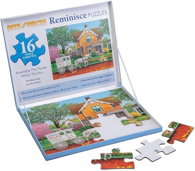 Bits and Pieces Large Piece Puzzles for Seniors, 10 in. x 13 in. The Next Stop Puzzle - 16 pc Extra Large Pieces Puzzles for Dementia Seniors, Alzheimer Puzzle Memory Aids for Seniors with Dementia