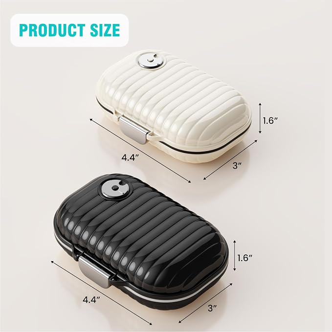 Personal Pill Organizer 2PACK- Medicine Pill Case with Medicine Tracker, Waterproof Pill Box, 7 Compartments, Foldable Design (Black & White)