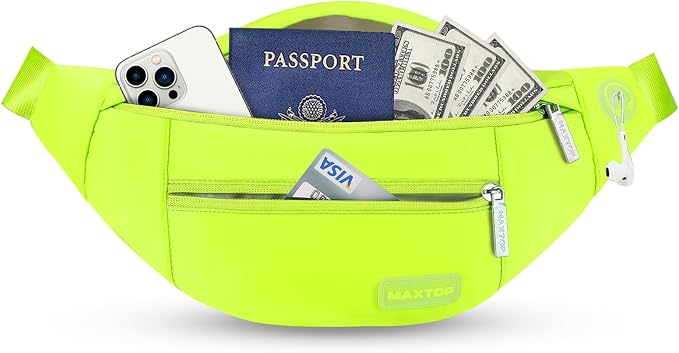 MAXTOP Neno Green Crossbody Fanny Pack Gift for Enjoy Festival Traveling | Stylish,4-Zipper Pockets,Ideal for Outdoors Sports Hiking Cycling Jogging,Best Runner Gift