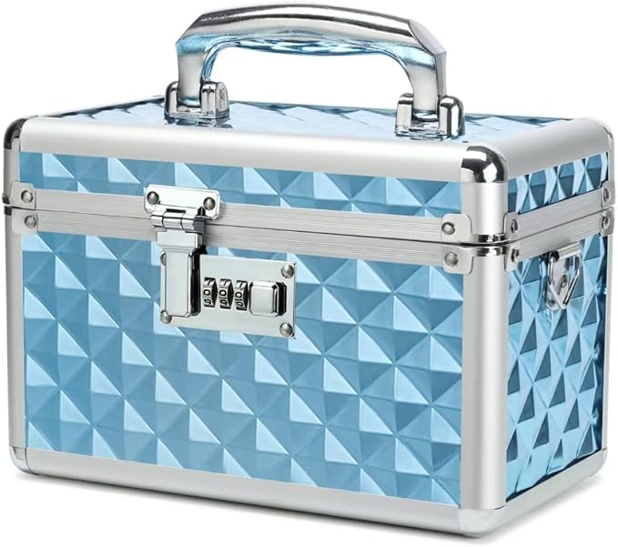 Storage Lock Box with Combination Lock, Lockable Medicine Storage Box, Empty First Aid Box, Security Lock Box, Multipurpose Locking Box for Home and Outdoor Use (Blue, Small)