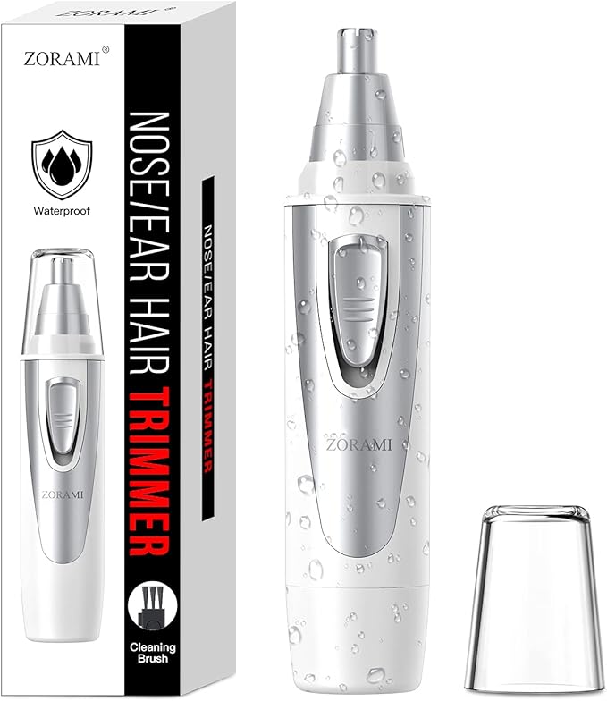 Ear and Nose Hair Trimmer Clipper - 2026 Professional Painless Eyebrow & Facial Hair Trimmer for Men Women,Battery-Operated Trimmer with IPX7 Waterproof,Dual Edge Blades for Easy Cleansing White