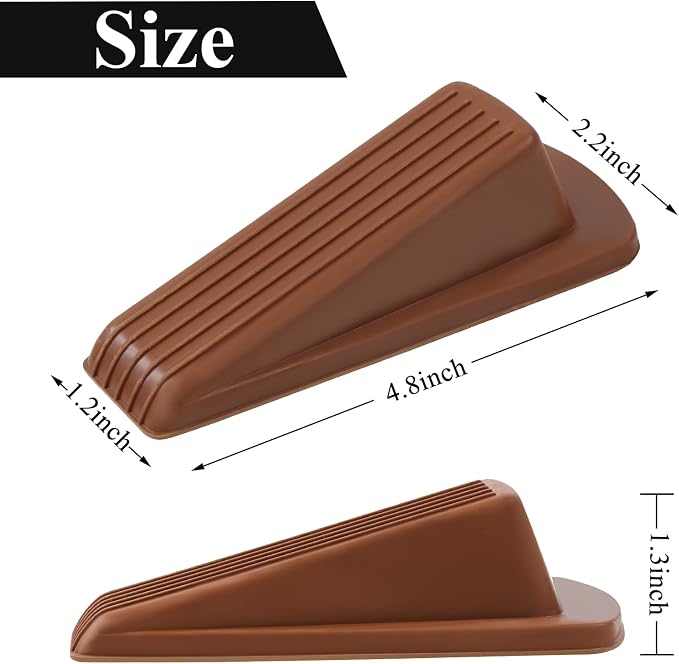 4 Pack Door Stoppers for Bottom of Door, Brown 4.8x2.2x1.3in Door Stops, Rubber Door Stopper Wedge, Sturdy Stackable Door Stops for Floor