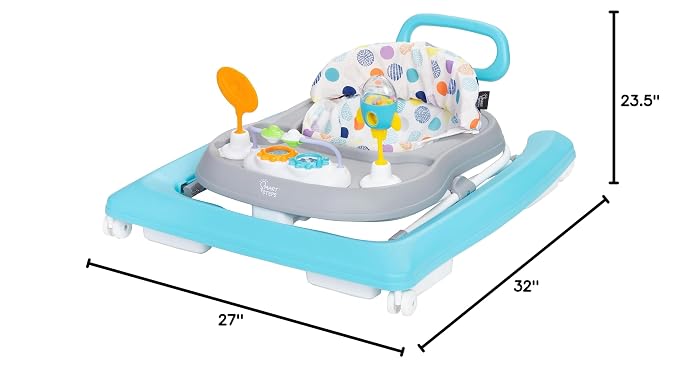 Smart Steps Trend Plus 2-in-1 Activity Walker with Deluxe Removable Toys, Walk-Behind Bar, Adjustable Height and Flat Fold Frame for Storage, Ages 6 Months +, Orbits White
