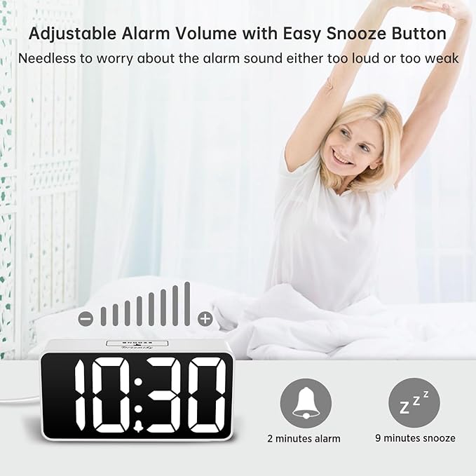 DreamSky Small Digital Alarm Clock for Bedroom with Large Big Numbers | Electric Bedside Desk Clock with USB Charging Port, Brightness Dimmer, Adjustable Alarm Volume, USB-C Adapter Powered