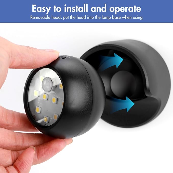 Motion Sensor Outdoor Lights - Outdoor Motion Sensor Light Battery Operated Wireless Spotlight Motion Detector Security Light Auto On Off for Sheltered Porch Stair Hallway Garage Wall Shed (4 Pack)