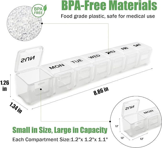 2 Pack Weekly Pill Organizer, Large 7 Day Pill Case, Daily Vitamin Case Medicine Box, AM/PM Pill Containers for Medicine Supplements Fish Oil (White & Khaki)
