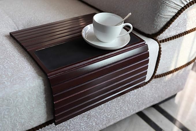 GEHE Couch Arm Tray Table, Flexible/Foldable Sofa Armrest Tray, Couch Armrest Table Cup Holder Great for Drinks Snacks Remote Control, Portable Side Table and Anti-Slip Bottom