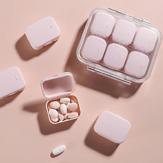 4/6 Grid Free Assembly Travel Medicine Organizer 10 Day Pill Organizer Portable Pill Box Waterproof Pill Case Daily Medication Carry Case for Vitamins, Fish Oils, Supplements