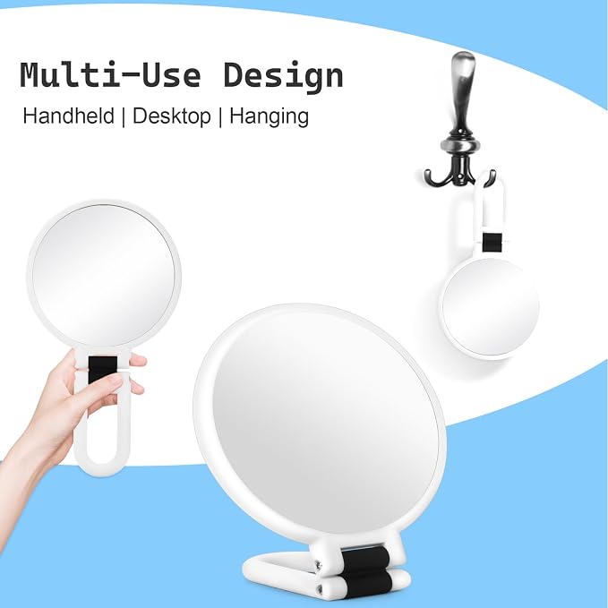 Sifolo 30x Magnifying Mirror, Travel Hand Mirrors with Handle - Double Side Handheld Mirror with 1X 30X Magnification & Adjustable Handle, Hand Held Foldable Travel Mirror for Makeup(Pearl White)