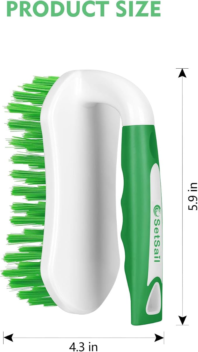 SetSail Scrub Brush, Stiff Bristle Cleaning Scrubber, 2 Pack(Green) | Durable Bristles Ergonomic Non-Slip Tpr Grip. U-Style Hanging Loop for Storage. Use for Shower, Tub, Tile, Kitchen, Carpet.