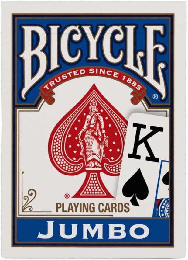 Bicycle Jumbo Index Playing Cards 12 Pack Large Print Poker Size | Air Cushion Finish, Red and blue backs, Made in USA, Easy-to-read suits and numbers for all ages