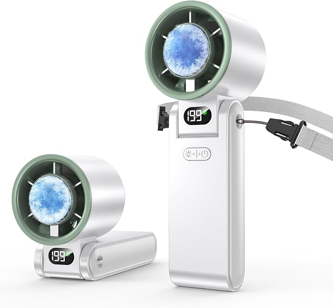 Portable Handheld Fan with Ice Cooler, 199 Speed Personal Fan,5500mAh Rechargeable,20H Cooling Time,20000 RPM Powerful Motor, Summer Essential for Travel/Outdoor/Office, White