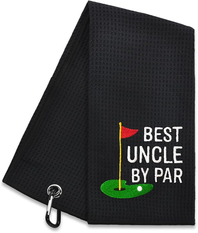 Hafhue Best Uncle Embroidered Golf Towel with Clip, Retirement Present, Funny Golfs for Father, Accessory for Golf Bags, National Golfs Day Present for Uncle Golfer